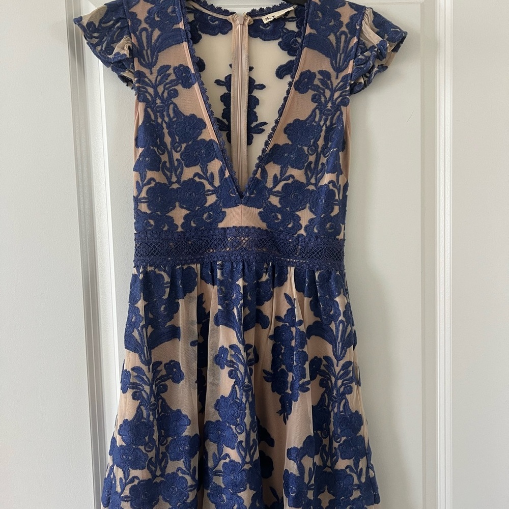 For Love and Lemons Blue Floral Lace Dress
